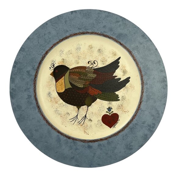 Signed RJ Cornell 1998 Hand-Painted Folk Art Wall Plaques – Pair of Wooden Plate - Picture 3 of 5